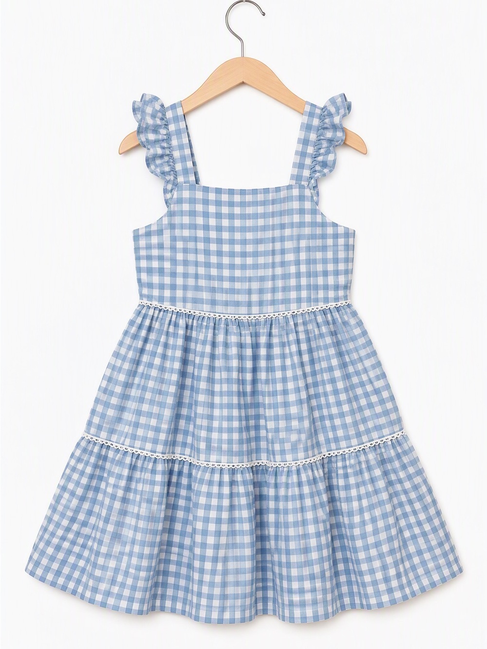 Carter's Light Blue White Gingham Ruffle Tiered Summer Sundress 5T